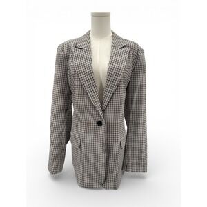 Vince Camuto Women's Plaid Blazer XL Brown Black Cream One Button NWT Stretch